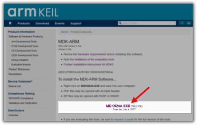 keil product download mdk arm link s