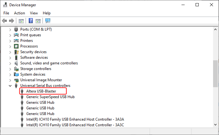 DeviceManager AlteraUSBBlaster