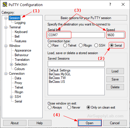 PuTTY Session Serial