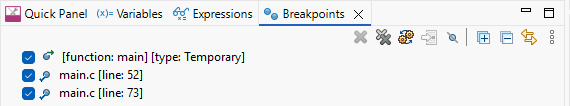 22 ModusToolbox Debug BreakpointsView